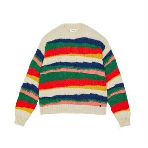Anthropologie Ottod'Ame Stripe Sweater Womens 6 Medium 42 Blue Orange Crew Neck